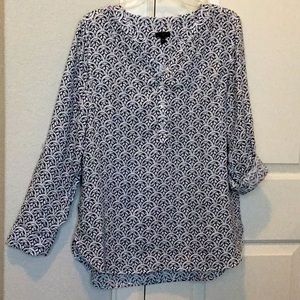 Talbots Linen Camp Shirt Medium Navy/White
